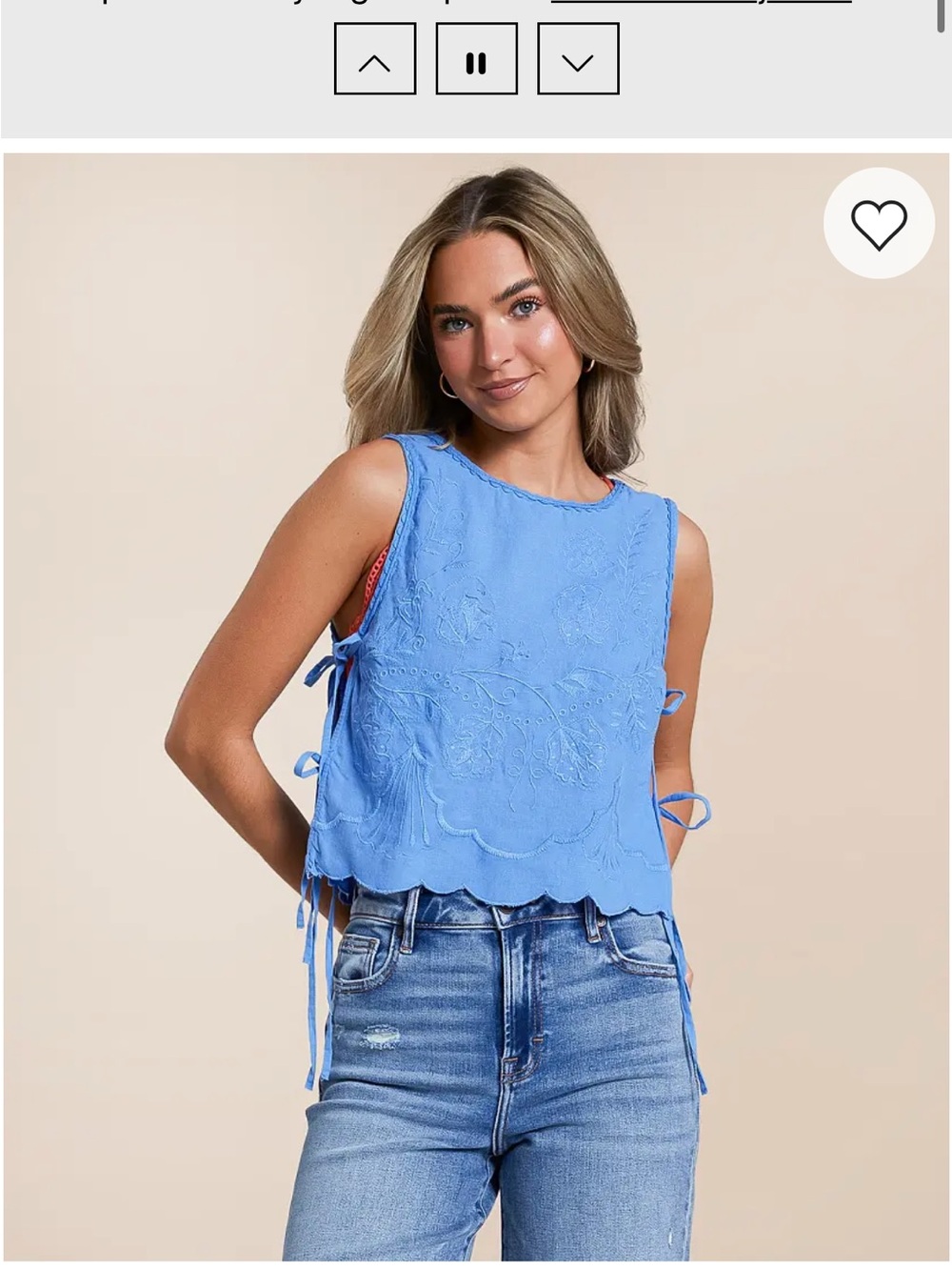 Free People Blue Embroidered Scallop Hem Side-Tie Camisole